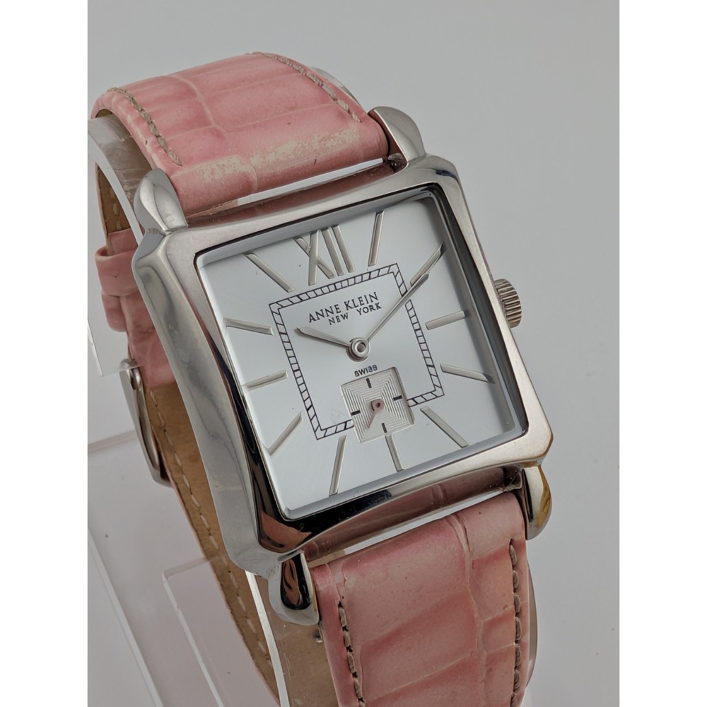 Anne Klein Swiss Watch Women 31mm Case Pink Leather Band 12/1369- New Battery